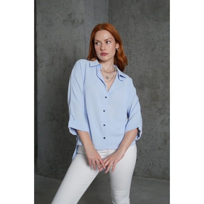 Kol Katlama Detaylı Bebe Mavi Gömlek
