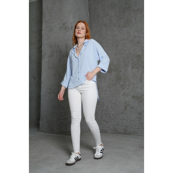 Kol Katlama Detaylı Bebe Mavi Gömlek