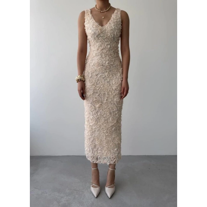 Kren Gül Detaylı Elbise