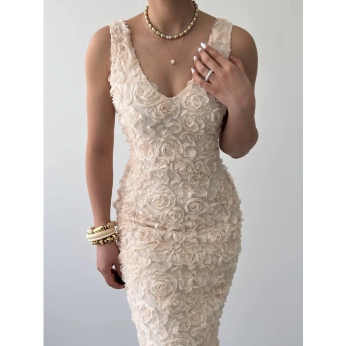 Kren Gül Detaylı Elbise