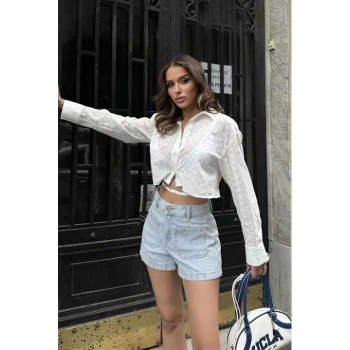 Kristen Sırt Dekolte Crop Gömlek 3253-08