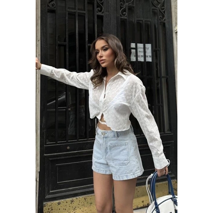 Kristen Sırt Dekolte Crop Gömlek 3253-08