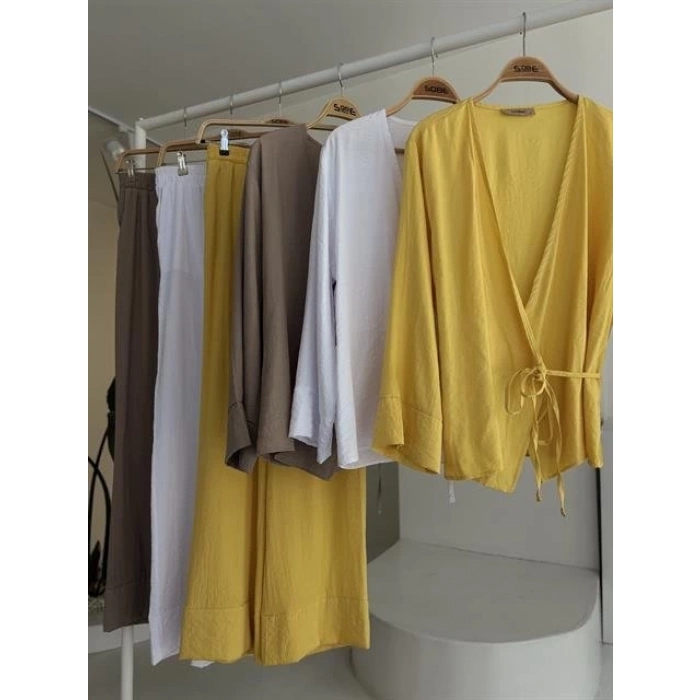 Kruvaze Model Klasik Pantolonlu Çupra Keten Takım 10191