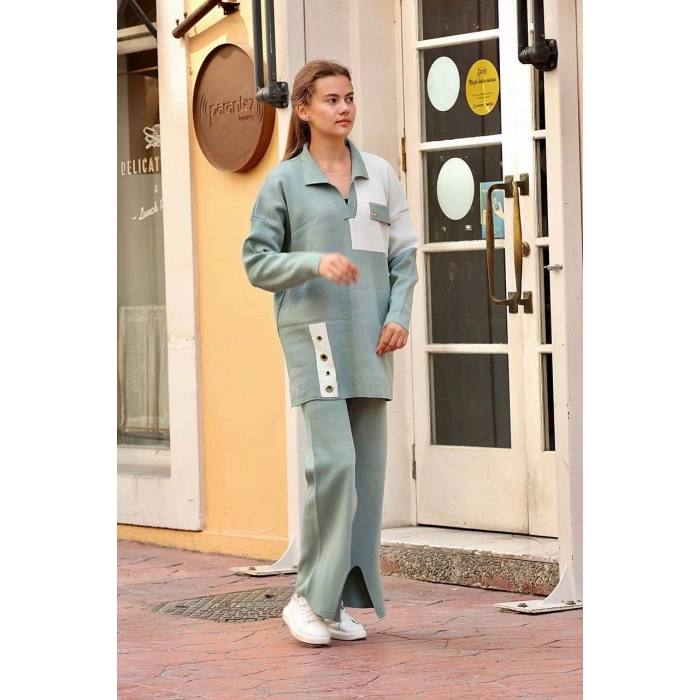 Kuş gözü triko takım Mint