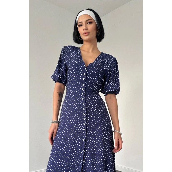 Lacivert Arka Ve Bel Ucu Gipeli Elbise