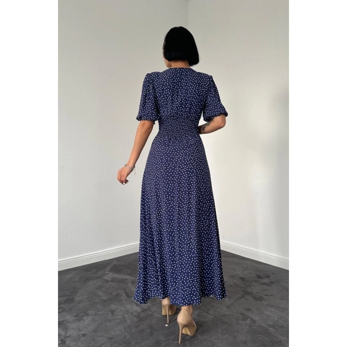 Lacivert Arka Ve Bel Ucu Gipeli Elbise