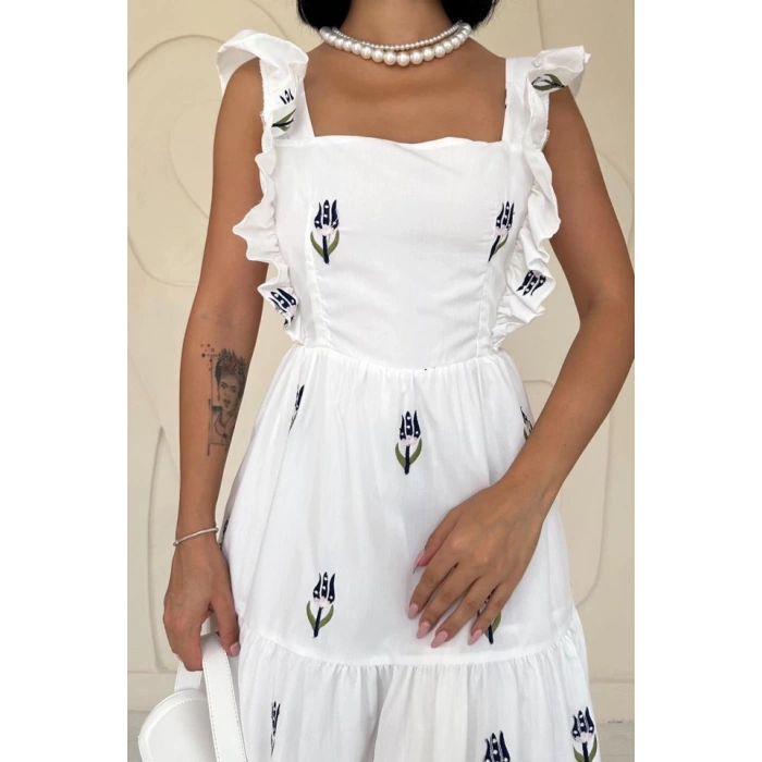 Lacivert Sıfır Kol Fırfırlı Elbise