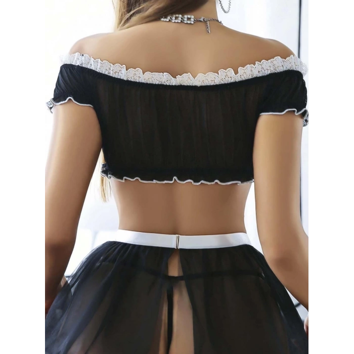 Kadın Siyah Fantezi Kostüm Fır Fır detaylı hizmetçi Çorap hariç 2212