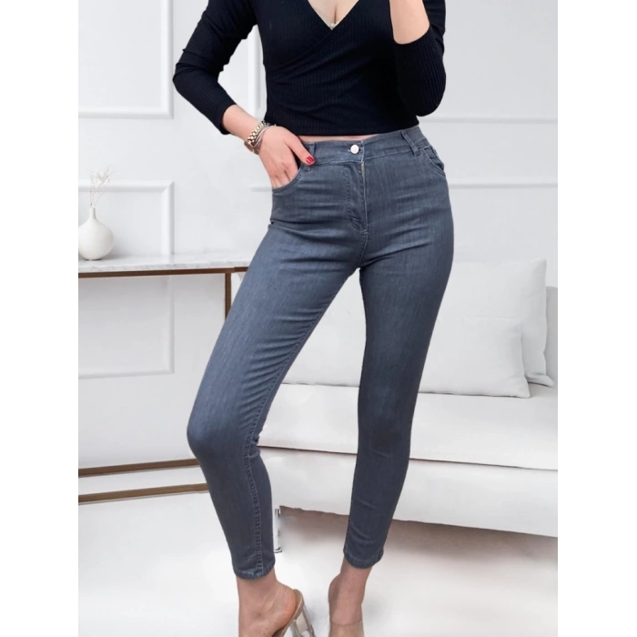 Likralı Yüksek Bel Jean Pantolon
