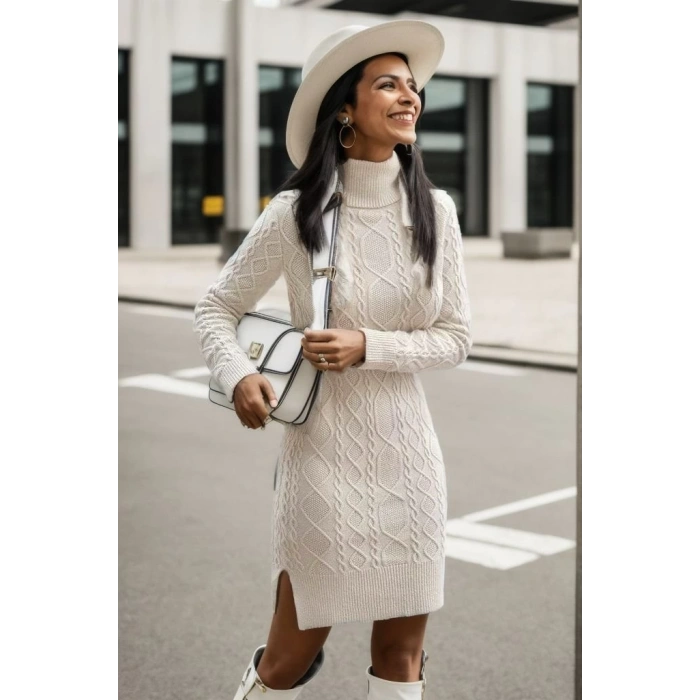 Loren Yünlü Motifli Midi Boy Triko Elbise