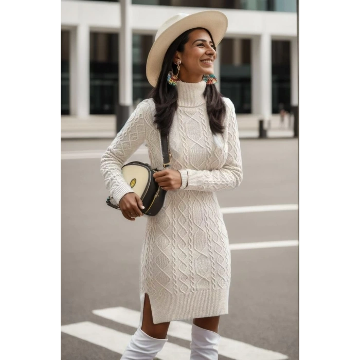 Loren Yünlü Motifli Midi Boy Triko Elbise