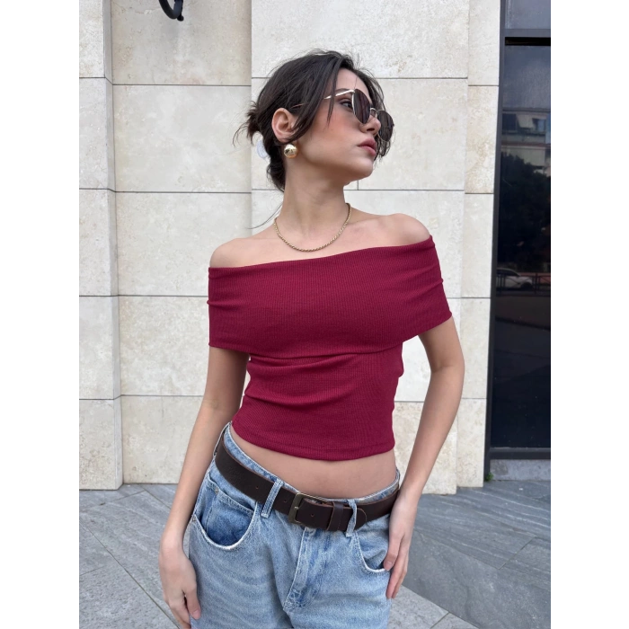 Madonna yaka sıfır kol bluz