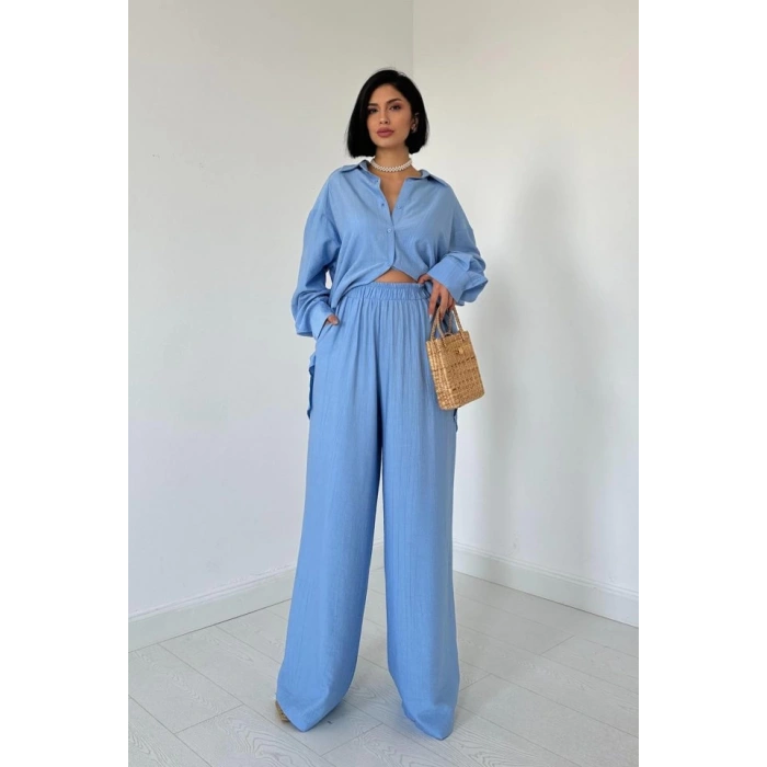 Mavi Alice Gömlek Ve Bol Kesim Pantolon Takım