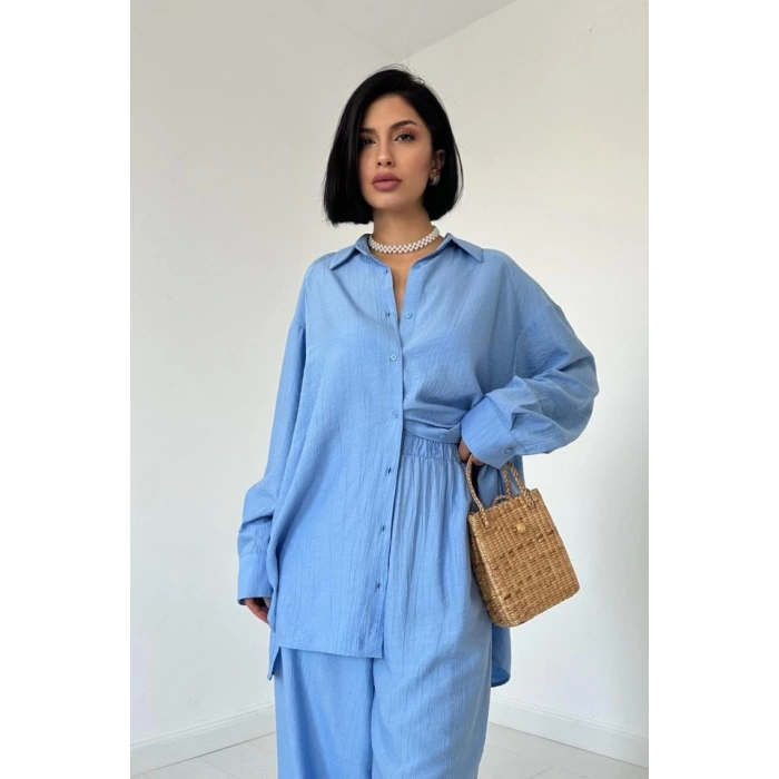 Mavi Alice Gömlek Ve Bol Kesim Pantolon Takım
