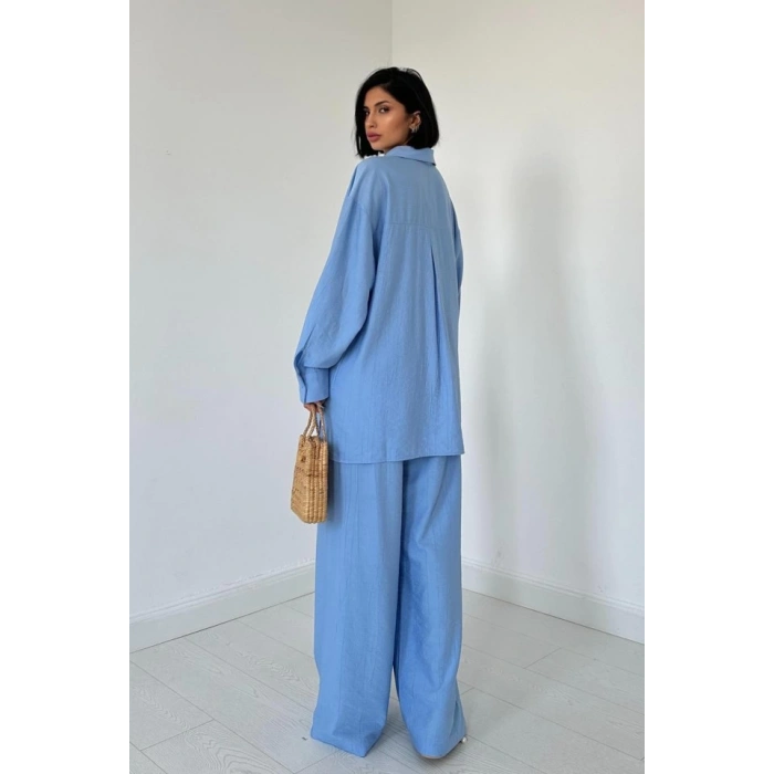 Mavi Alice Gömlek Ve Bol Kesim Pantolon Takım