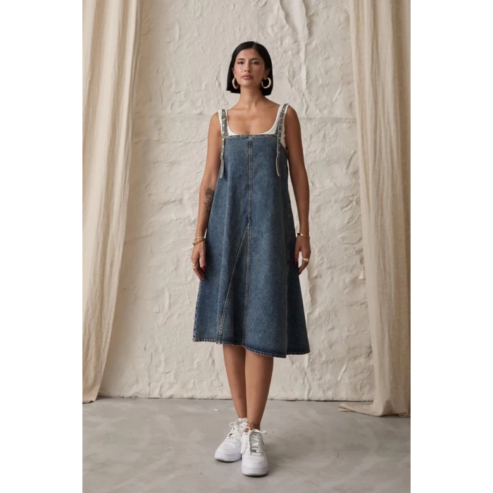 Mavi Askı Aparatlı Kot Elbise