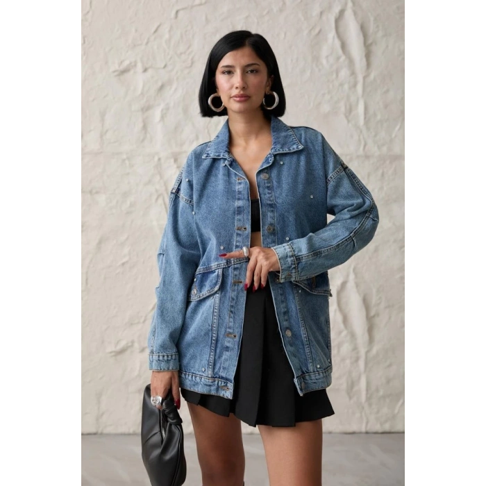 Mavi Taşlı Kot Ceket