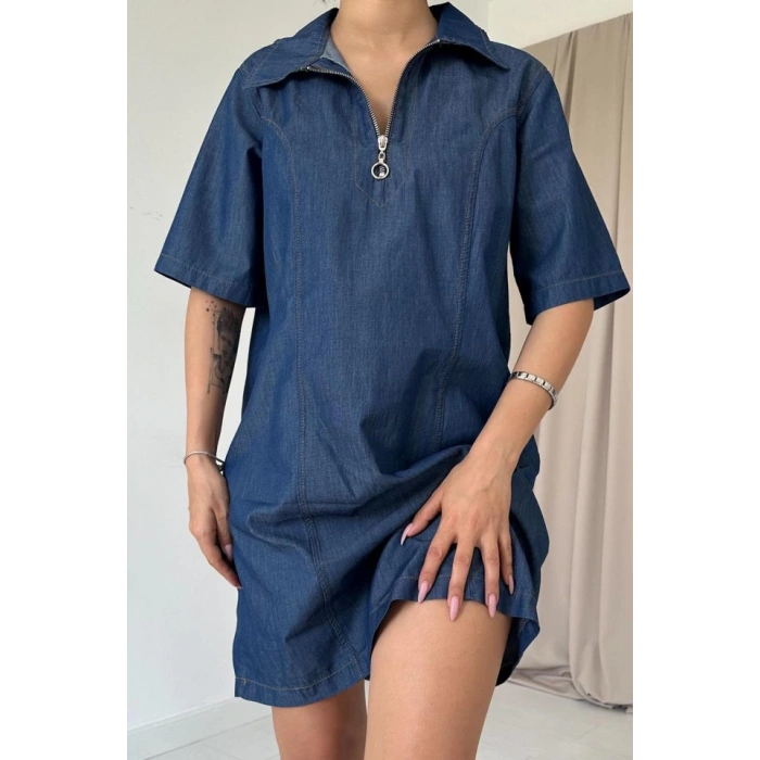 Mavi Tencel Kuplu Elbise