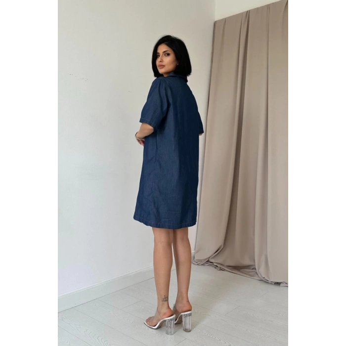 Mavi Tencel Kuplu Elbise