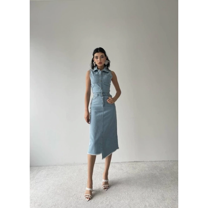 Meldia Jean Sıfır Kollu Elbise