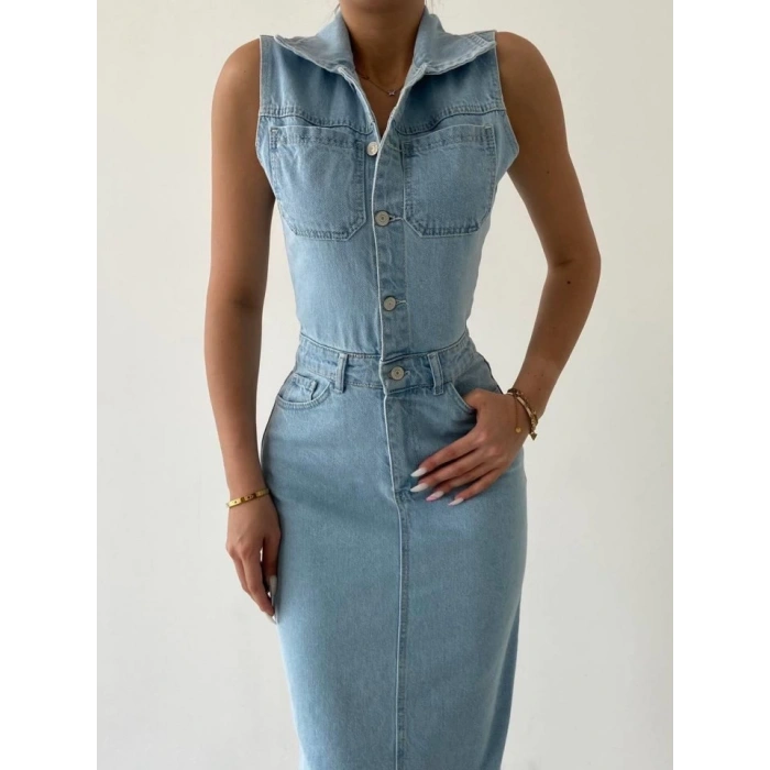 Meldia Jean Sıfır Kollu Elbise