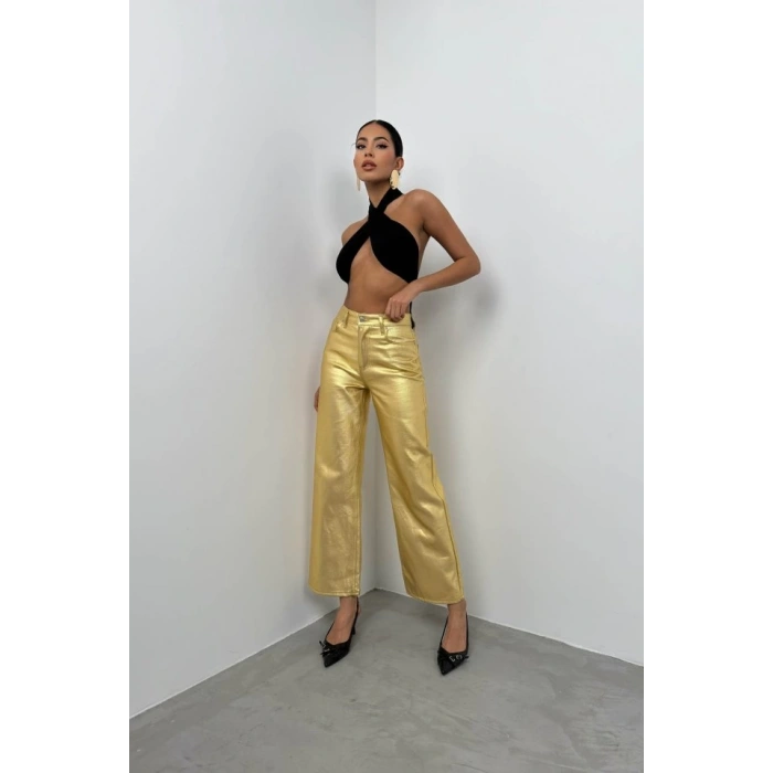 Metalik Yüksek Bel Pantolon