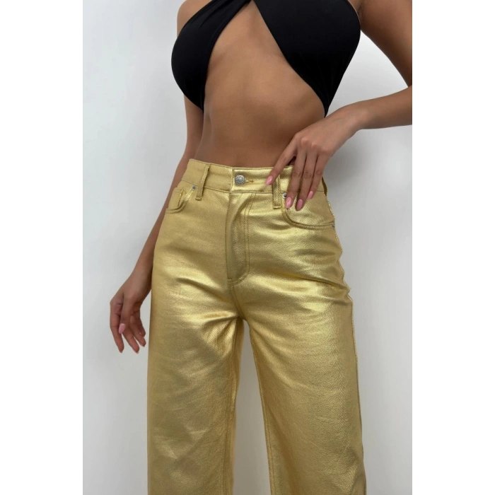 Metalik Yüksek Bel Pantolon