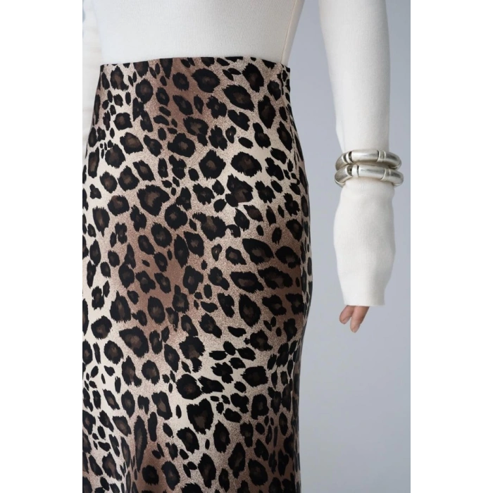 Midi Saten Etek - Leopar