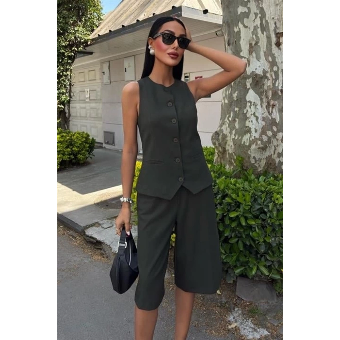 Midi Şortlu Ve Yelekli Viscon Takım 10167