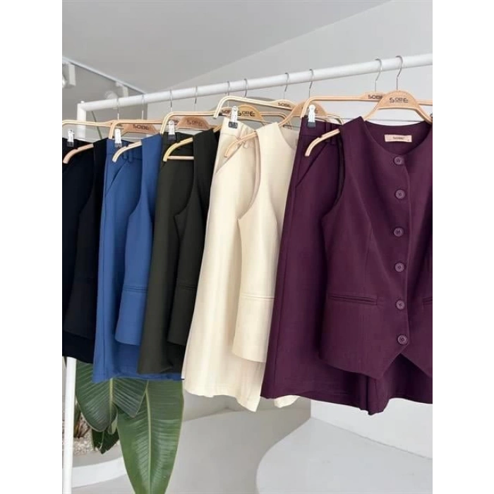 Midi Şortlu Ve Yelekli Viscon Takım 10167