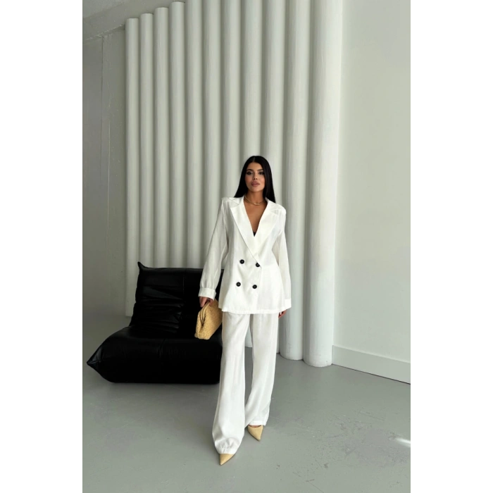 MODAL 4 DÜĞME ASTARSIZ CEKET - PANTOLON TAKIM - Beyaz