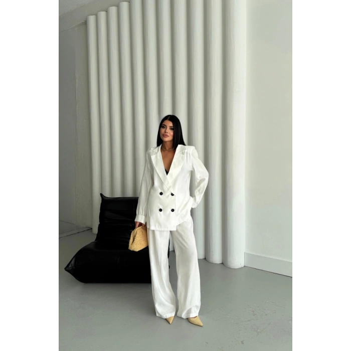 MODAL 4 DÜĞME ASTARSIZ CEKET - PANTOLON TAKIM - Beyaz
