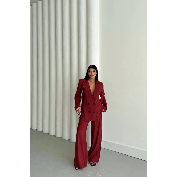 MODAL 4 DÜĞME ASTARSIZ CEKET - PANTOLON TAKIM - Bordo