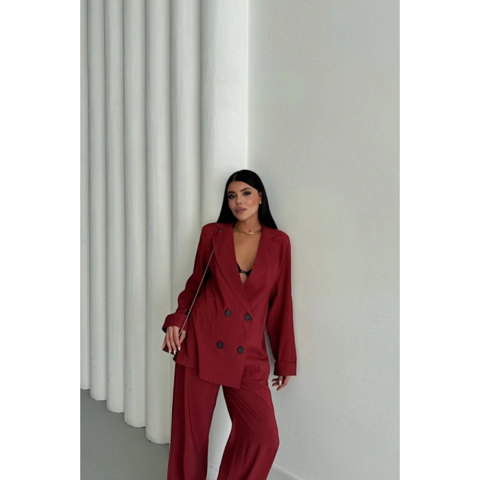 MODAL 4 DÜĞME ASTARSIZ CEKET - PANTOLON TAKIM - Bordo