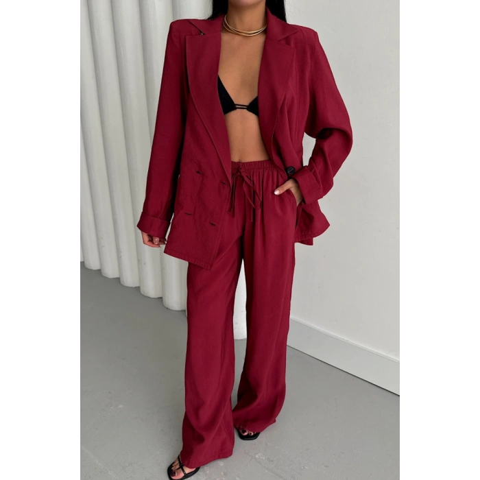 MODAL 4 DÜĞME ASTARSIZ CEKET - PANTOLON TAKIM - Bordo