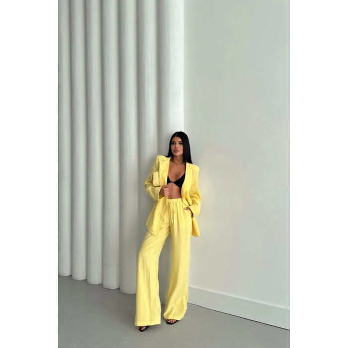 MODAL 4 DÜĞME ASTARSIZ CEKET - PANTOLON TAKIM - Sarı