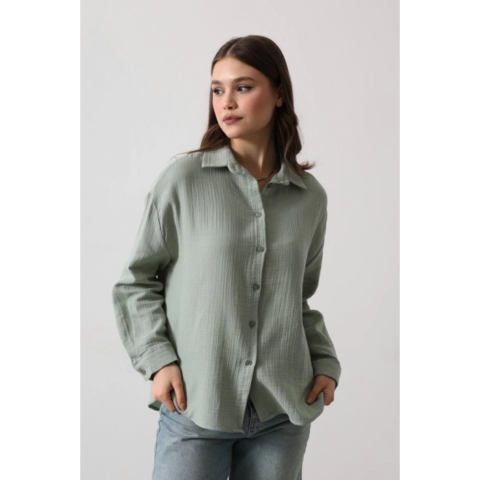 Müslin Uzun Kol Gömlek - Haki