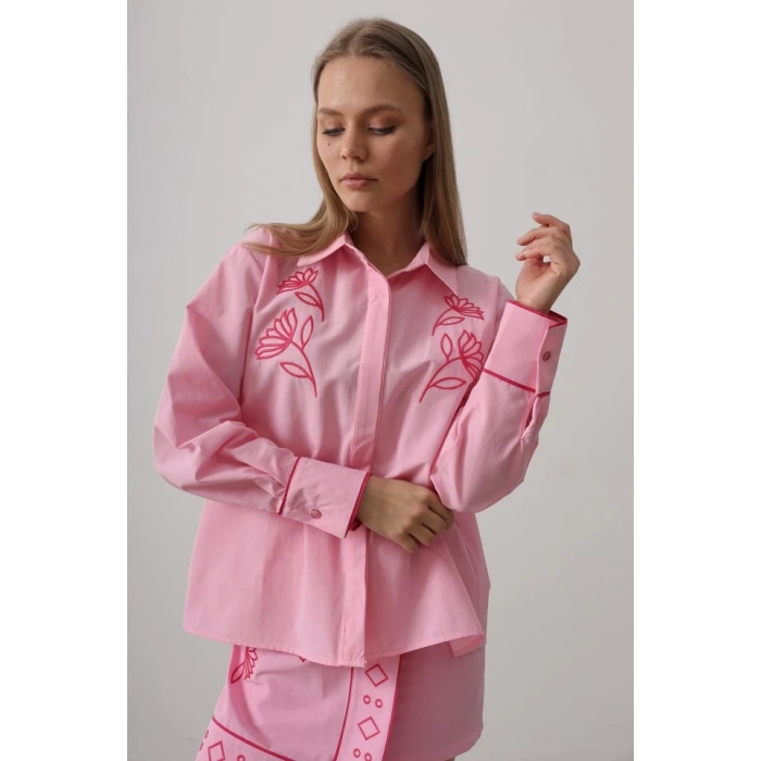 Nakış Detaylı Etekli Takım - Pembe