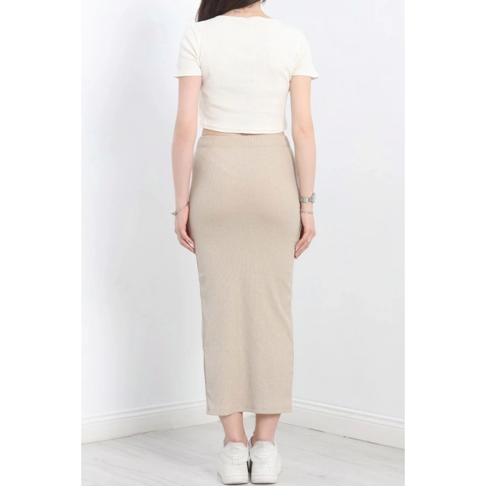 Nakışlı etekli takım bej beyaz s3899