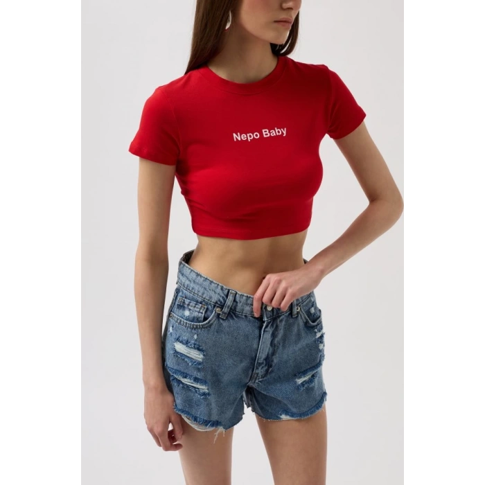 Nepo Baskılı Crop T-Shirt
