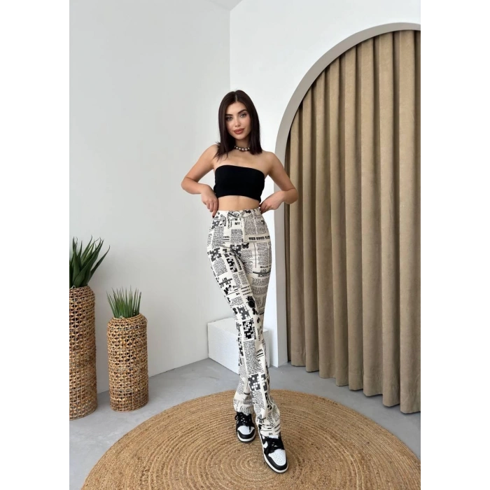 Novıne Gazete Desenli Pantolon
