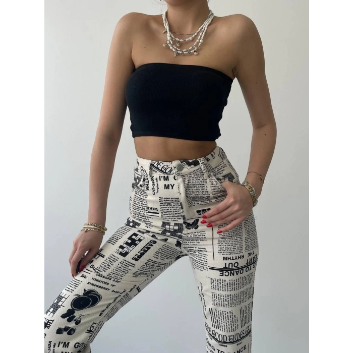 Novıne Gazete Desenli Pantolon
