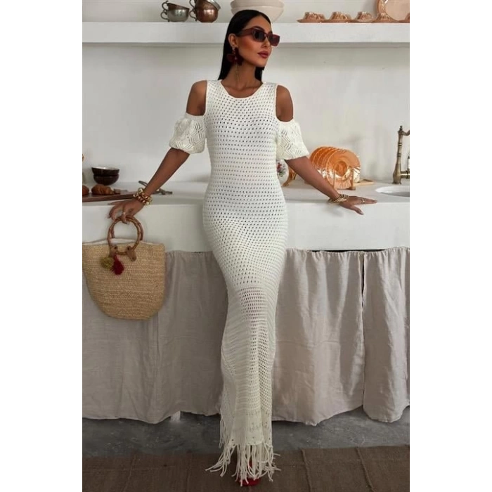 Omuz Detaylı Etek Ücü Püsküllü Triko Elbise 2862