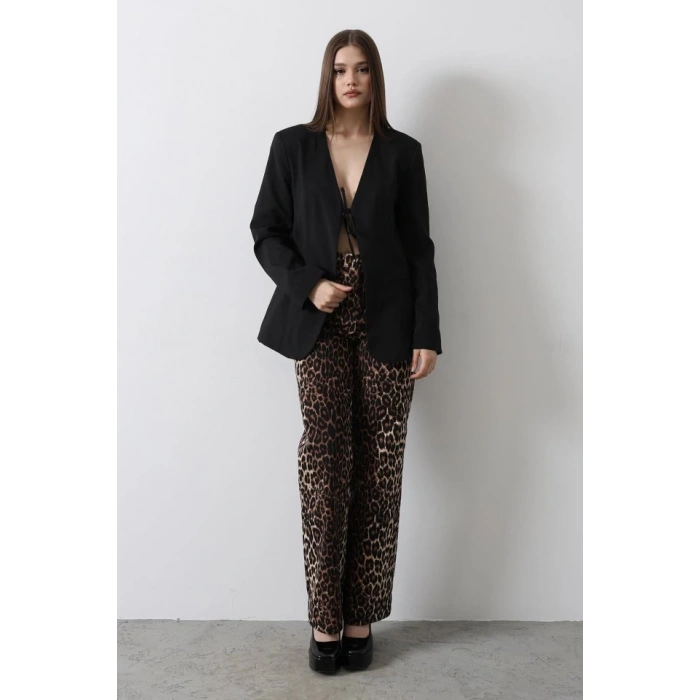 Önü Bağlamalı Blazer Ceket - Siyah