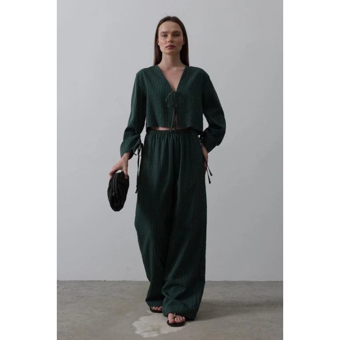 Önü Bağlamalı Crop Takım - Yeşil