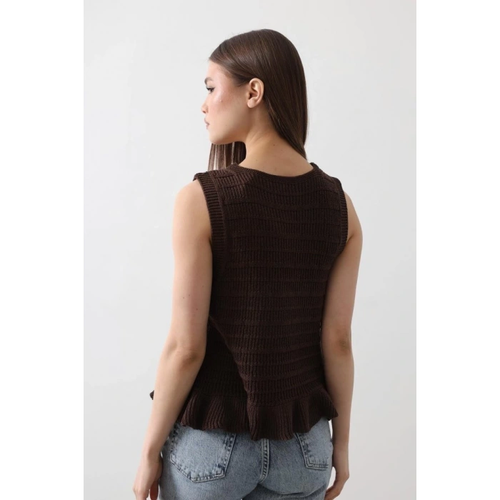 Önü Bağlamalı Yelek - Kahve