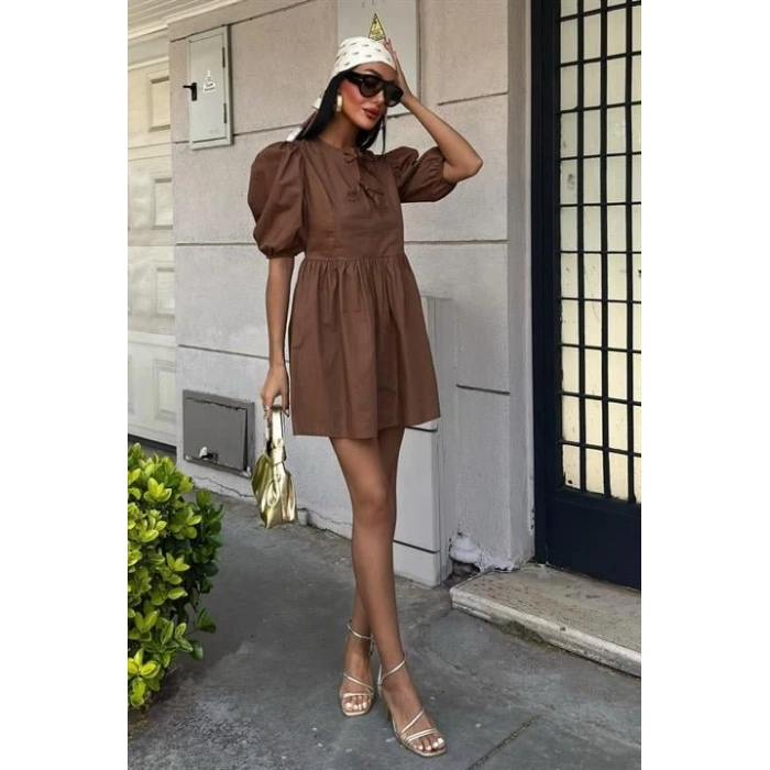 Önü Fiyonk Bağlamalı Ve Balon Kollu Elbise 2893