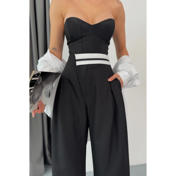 PANTOLON BEL ŞERİT DETAYLI - Siyah