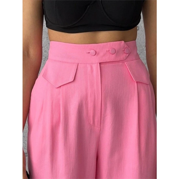 PANTOLON KAPALI CEP 3 DÜĞME DETAYLI - Pembe