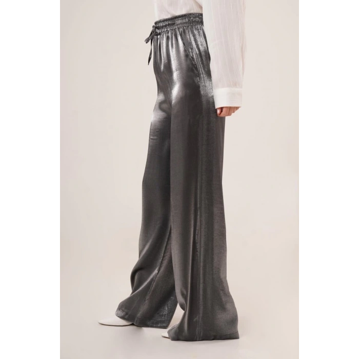 Parlak Görünümlü Cepli Antrasit Bol Paça Pantolon